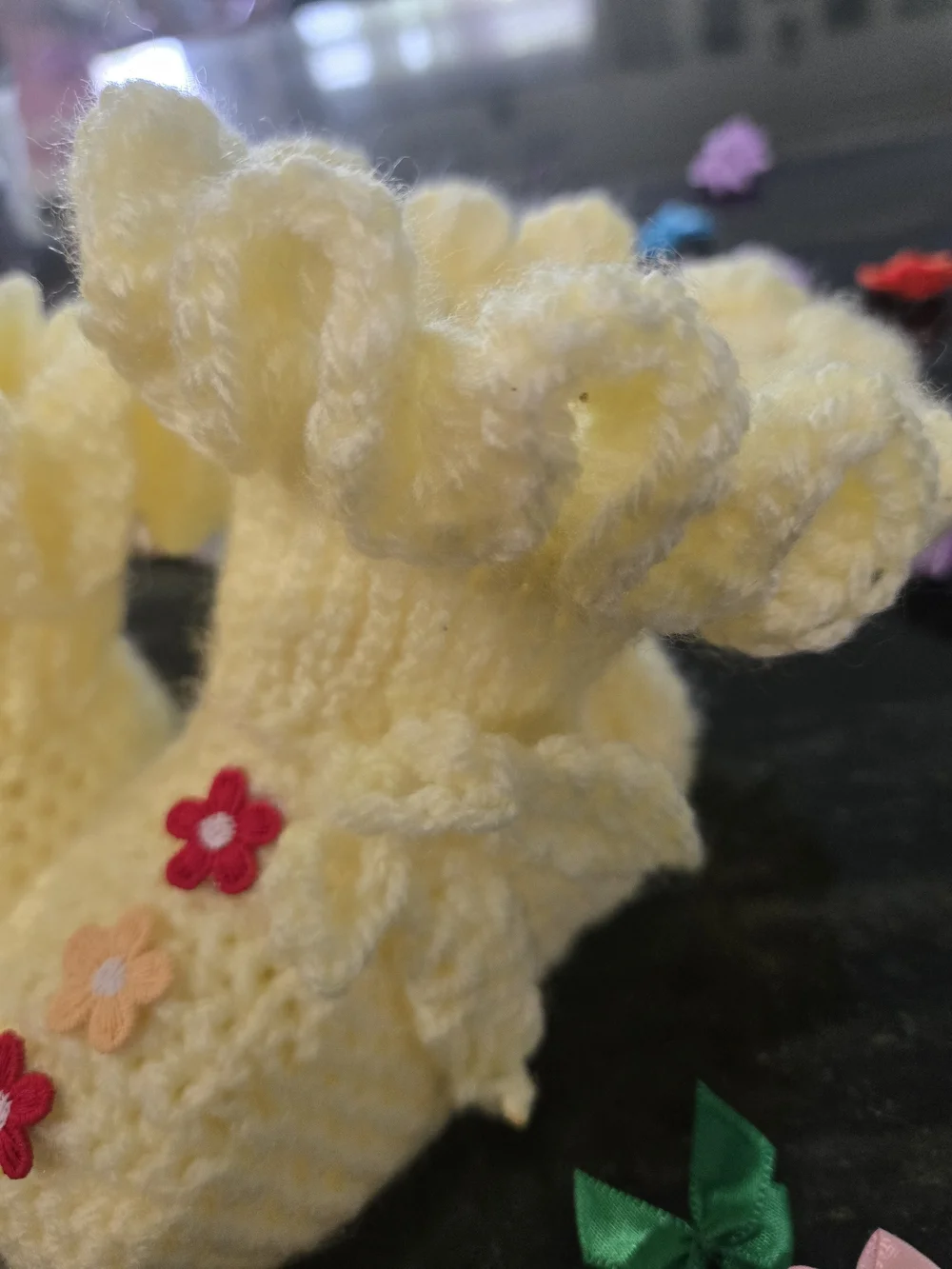 Handmade Yellow Crochet Baby Booties with Floral Appliqués